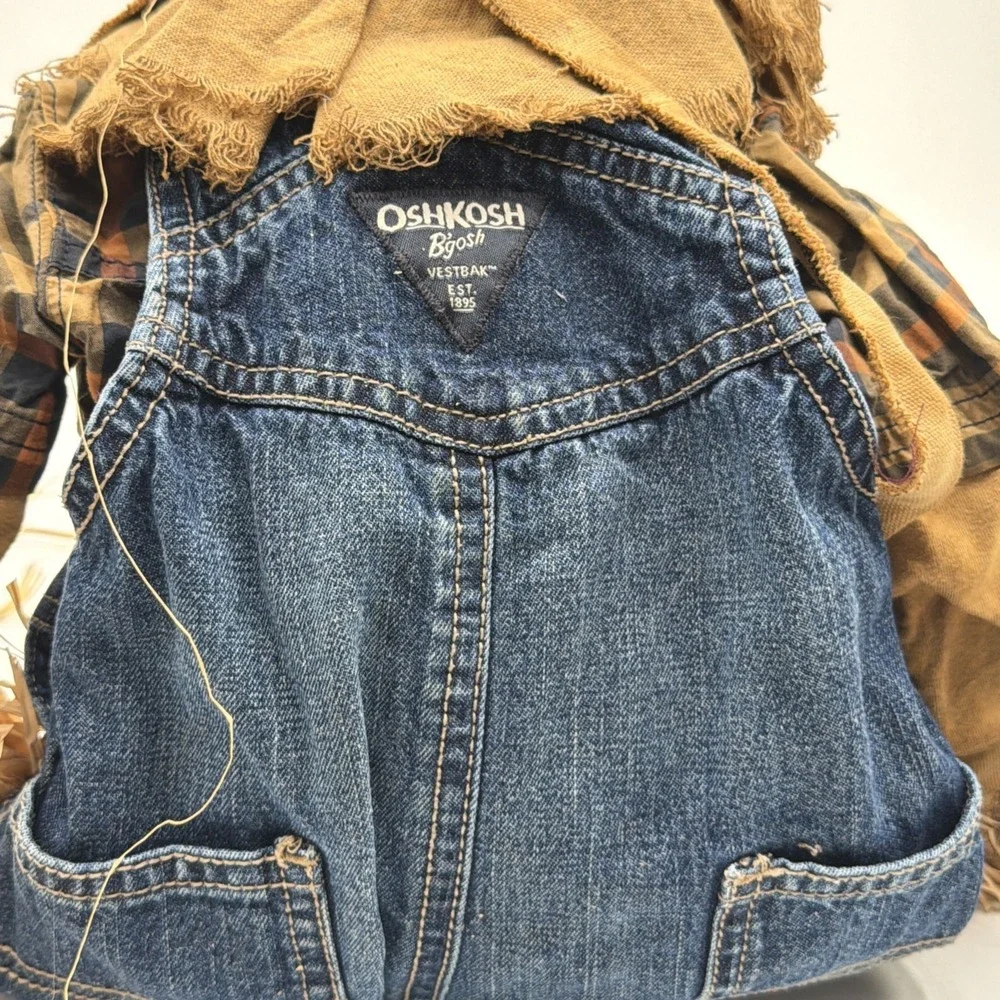 Vintage Primitive Handmade Grungy Scarecrow Doll Folk Art Fall Oshkosh Overalls